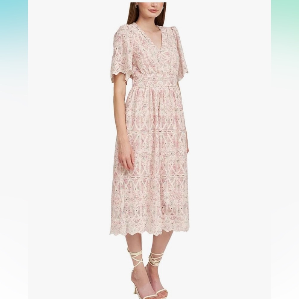 en saison kiera pink eyelet all over lace spring summer midi dress size small